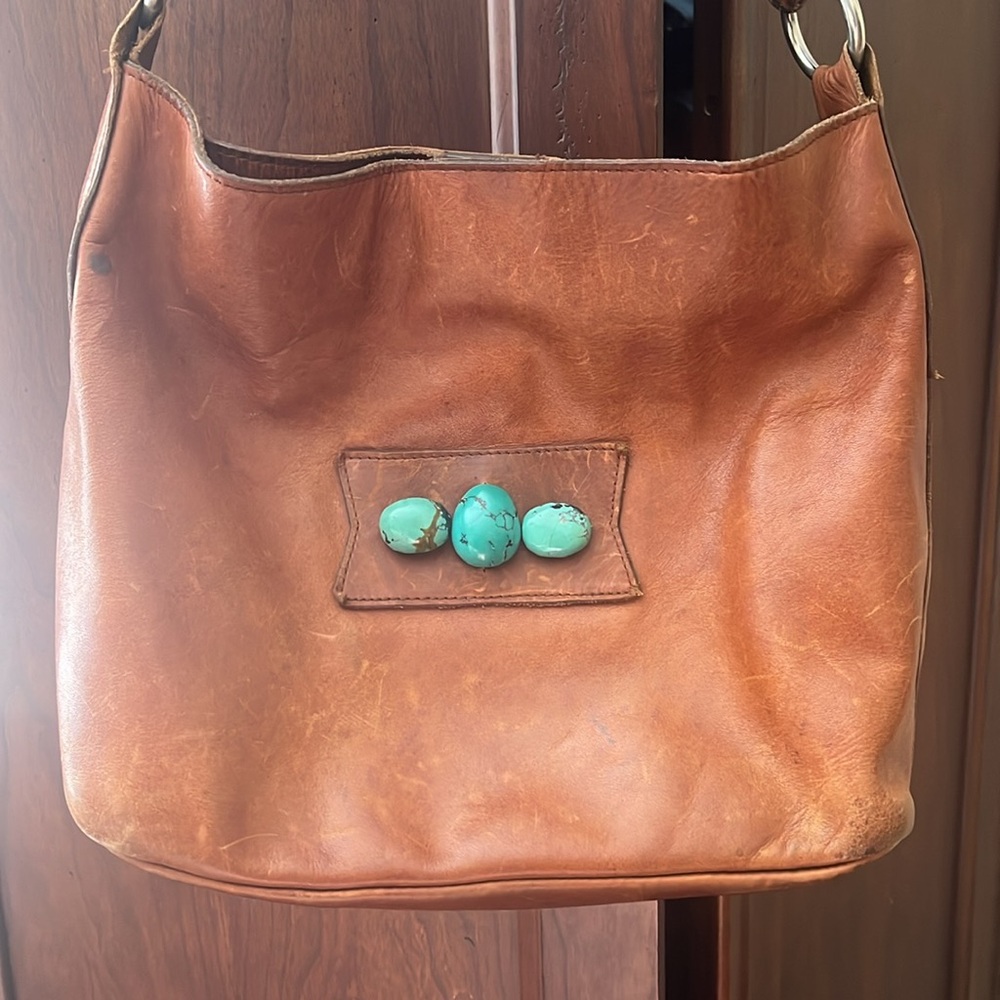 TWO BAR WEST Saddle Tan Turquoise Leather Bag